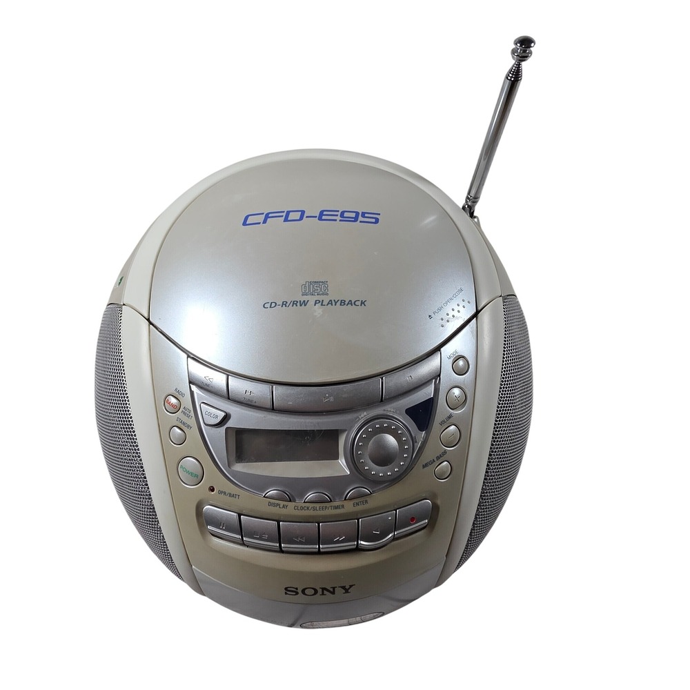 Sony CFD-E95 CD Radio Cassette Corder Boombox Silver Mega Bass AM FM Portable